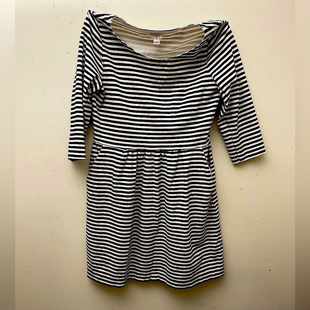 J.crew striped dress black and white size 12 three quarter sleeve